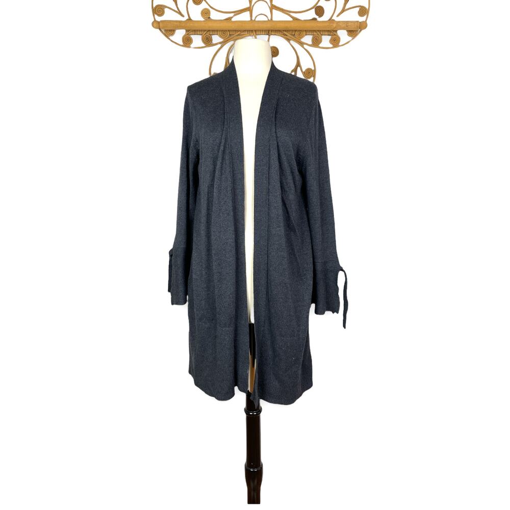 LOFT bell sleeve tie cuff open front cardigan gray sz M